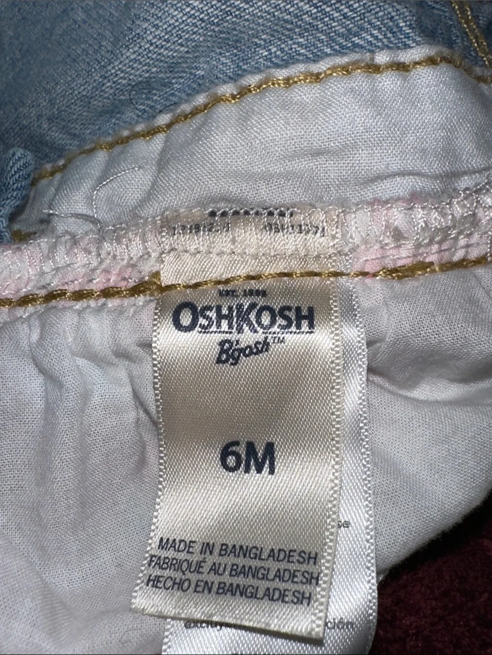 OshKosh B'gosh Denim Overall ruffle dress with Pink and Aqua Pattern